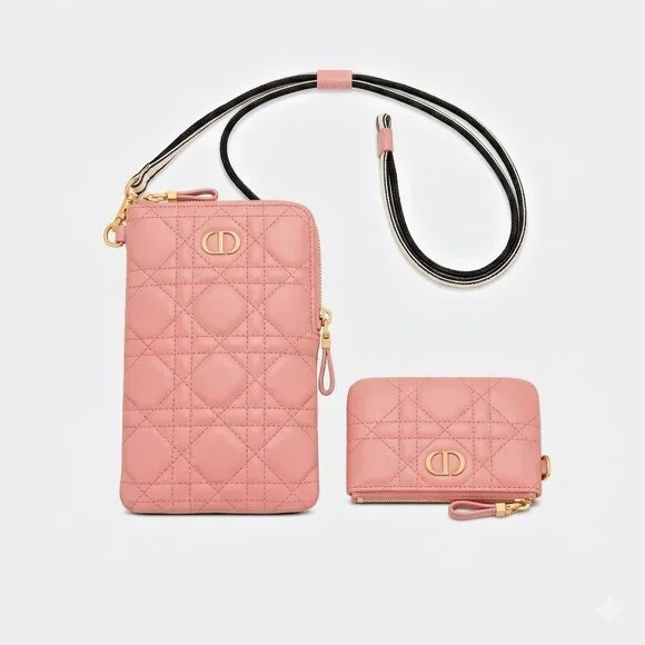 Christian Dior Cannage Caro Multifunctional Pouch Pink Leather Quilted Bag Small - Picture 4 of 12